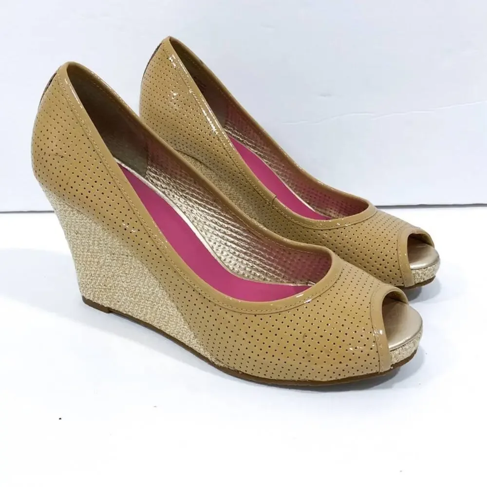 Lilly Pulitzer Perforated Patenet Leather Espadrille Wedges